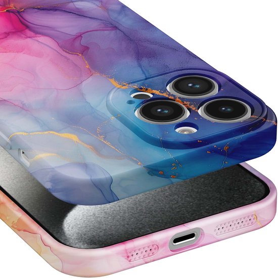 Coque de téléphone Smartphonica pour iPhone 15 Pro avec imprimé marbre arc-en-ciel - Coque souple flexible en TPU - Coque arrière Design marbre Rainbow pour iPhone 15 Pro