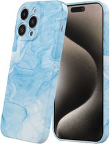 Smartphonica Telefoonhoesje Geschikt voor iPhone 15 Pro Max met Blauw Marmer Opdruk - Flexibel Softcase TPU - Backcover Case Blue Marble Design geschikt voor iPhone 15 Pro Max
