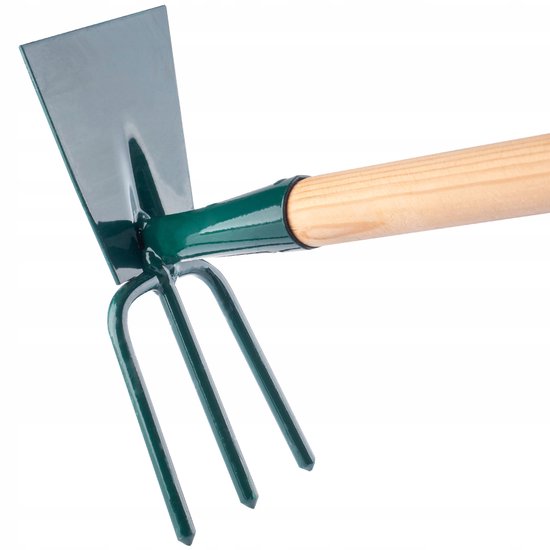 KADAX hak, tuinhak, dubbele hak voor tuin, losmaken en wieden van de grond, tuingereedschap van metaal, onkruidhak voor het verwijderen van onkruid (groot, 3 tanden - rechthoek, met houten steel) van Merkloos	 — afbeelding 5