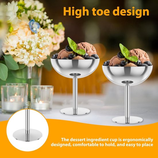 Ice Cream Cups Roestvrijstalen Ice Cream Sorbet Custard Serveren Dessertschotel Kommen voor Salade Fruitpudding(Short