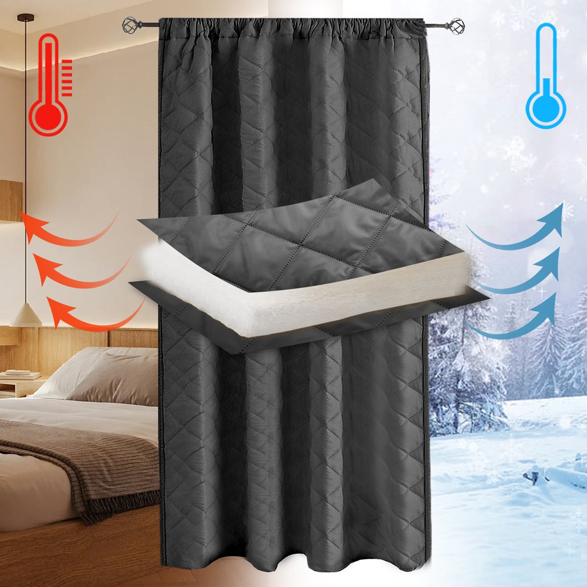 Qelus Isolerende Gordijnen Kant en Klaar 280GSM met Plooiband - Koude Bescherming en Warmtewerend - Verduisterend & Geluidsreducerend - 140x220cm - Gratis Tiebacks - Grijs