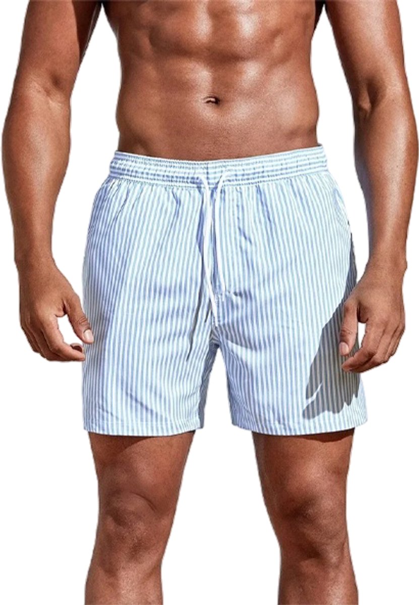 Zwembroek Stripes Fashion - Blauw - Wit - Heren - Korte Broek - Zwemkleding - Maat L