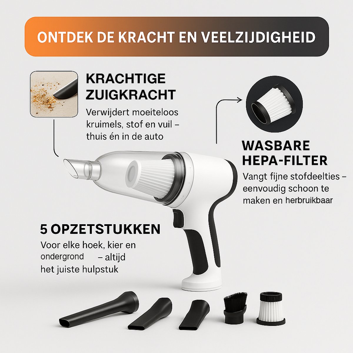 Tree Ville Kruimeldief Stofzuiger Snoerloos Wit - afbeelding 2