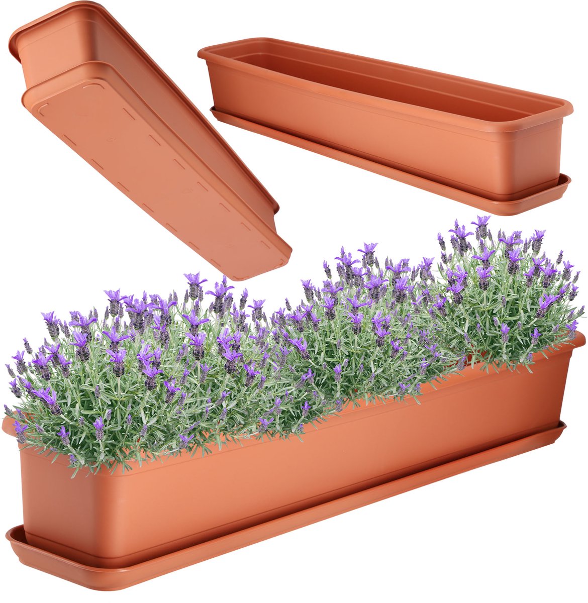 KADAX Wamat, bloembak, 80 cm, terracotta met onderzetter, bloembak, kunststof, voor binnen en buiten, voor balkon, terras en vensterbank