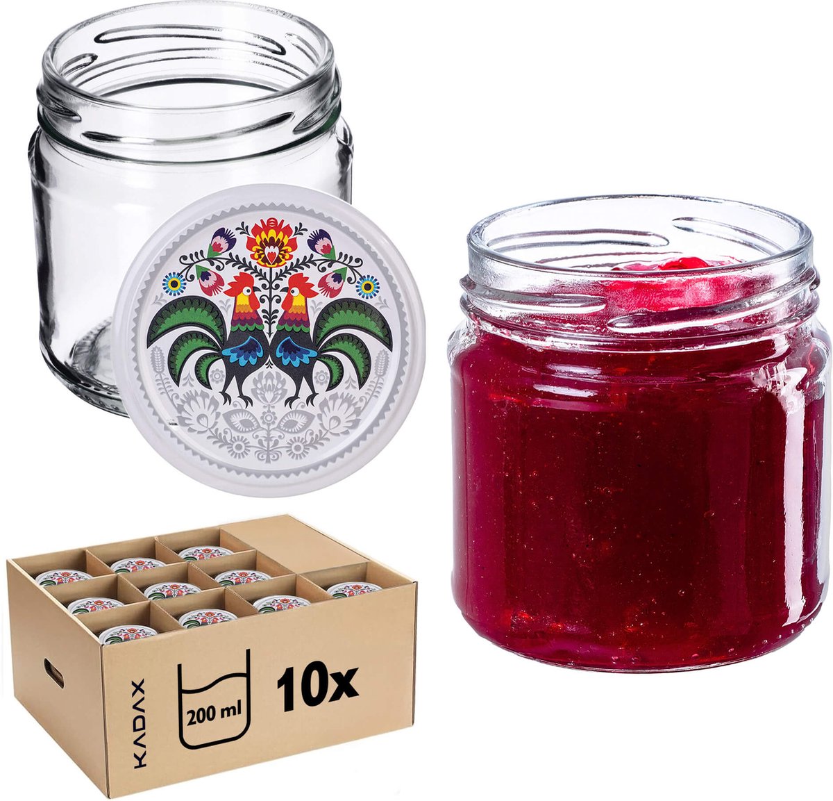 Lerma Weckpotten 200ml 10st 66mm + Deksels "Folklore met een Haan"