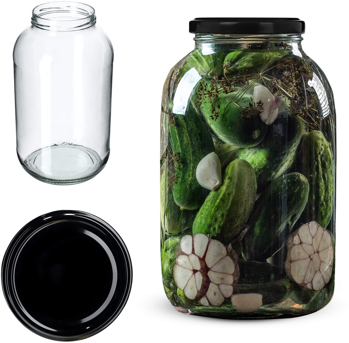 KADAX Inmaakpotten, 4 liter, diameter van 100 mm, inmaakpotten, inmaakpotten, ronde potten (1 stuk, zwart deksel)