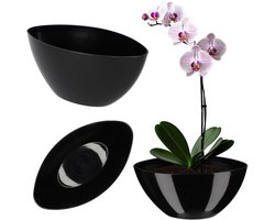 Ovale plantenpot van kunststof voor binnen en buiten - Moderne sierpot voor bloemen en planten (21 x 12 cm, zwart)