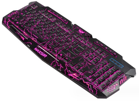 NAXSIR Gaming Toetsenbord - Bedraad USB Toetsenbord met 3-Kleuren RGB Achtergrondverlichting, 10 Multimediatstoetsen - Snel & Precisie - Crackle Dazzle Design