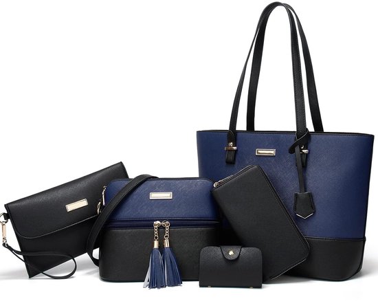 Handtas Dames Grote Schoudertas Set 5 Stuks Blauw En Zwart Bol 