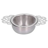Theezeef van roestvrij staal 304 - Theezeef - Fijne maaswijdte - Met dubbele handgreep - Met dienblad - Voor losse thee in kopje of theepot - Thee-accessoires - Zilver - 1 st.