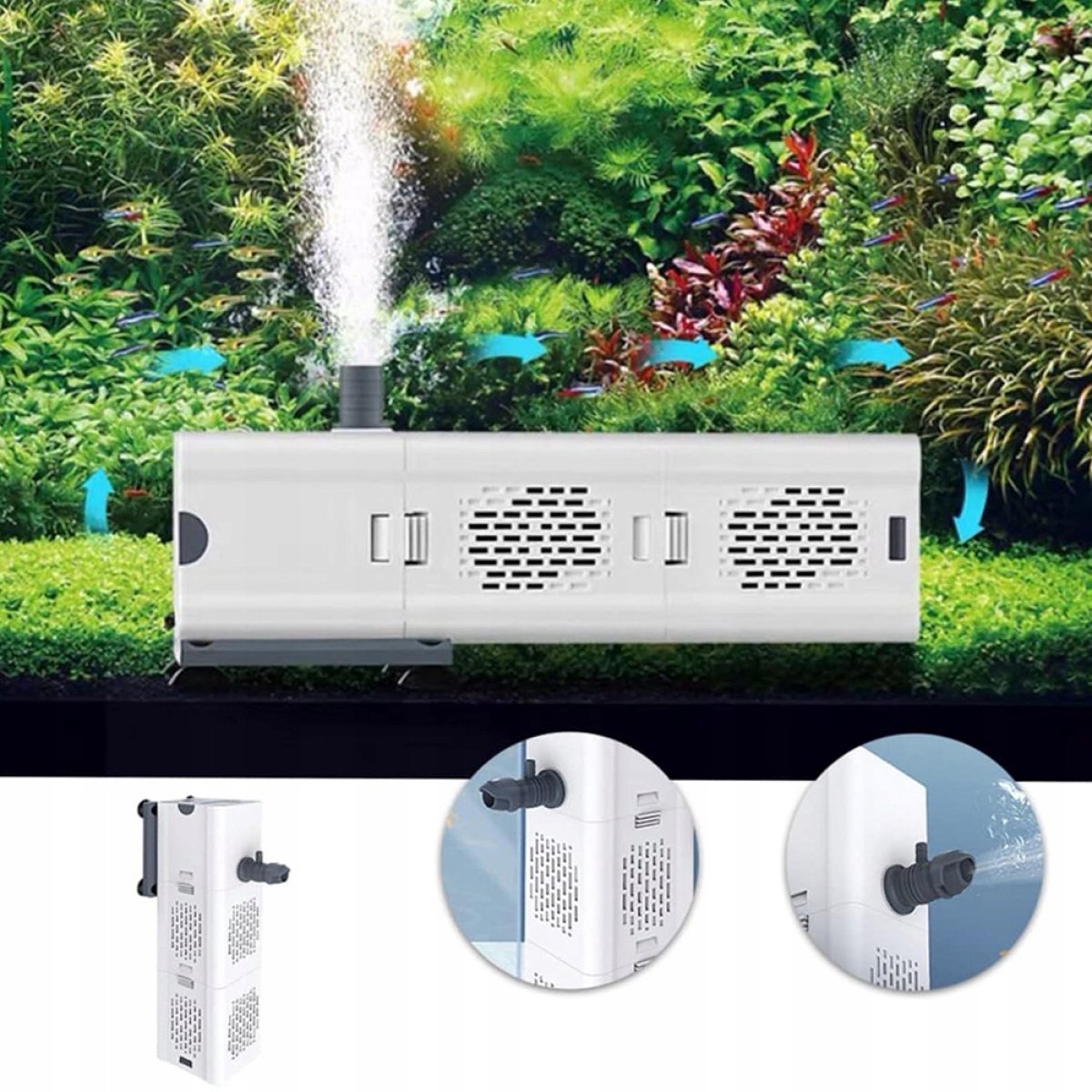 Waterpomp - Aquarium Filterpomp 6W - 500 L/Uur Capiciteit - Met 3 Uitlaten & Biologisch Spons - IP68 Waterdicht - Voor Vissenkom & Vijver - Eenvoudige Installatie – foto 7