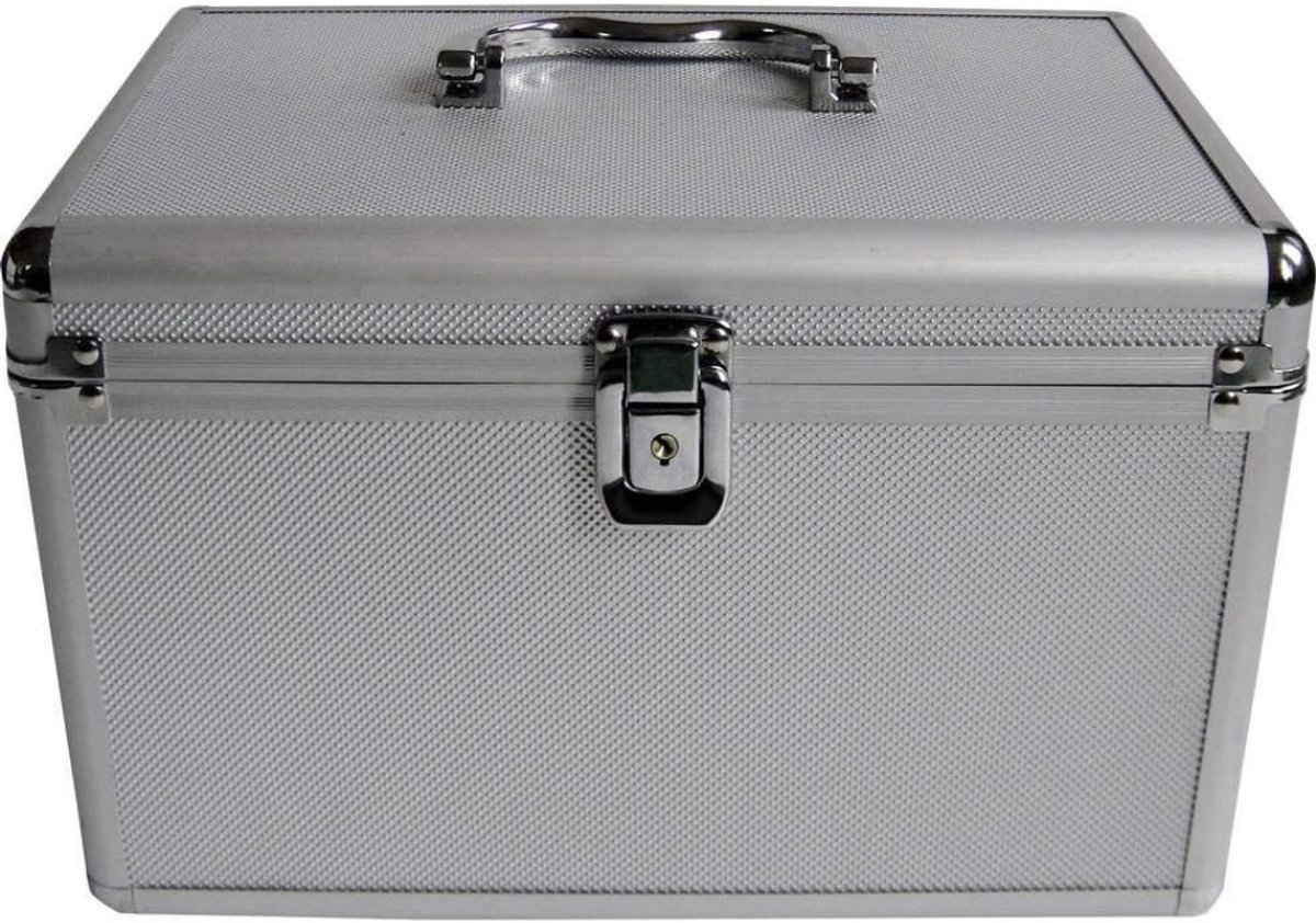 Thuys – CD Koffer – DVD Hard Kunststof Hoesje Houder – Portemonnee – 19cm x 30cm x 18cm – Zilver