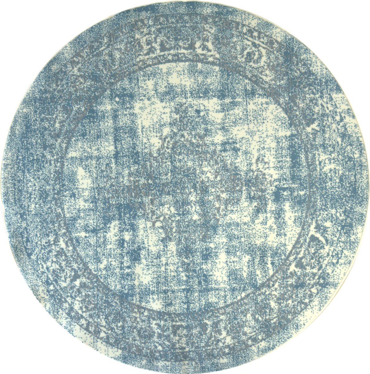 Istanbul Vintage - Laagpolig Vloerkleed - Rond - Retro Tapijt - Creme Blauw- 200 CM Ø