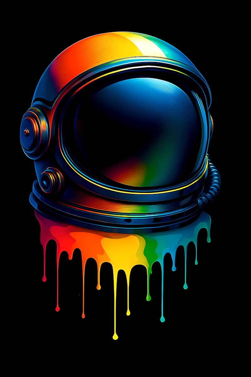 4one6 industries - Regenboog Astronaut Helm – A4 Glanzende Pop Art Print