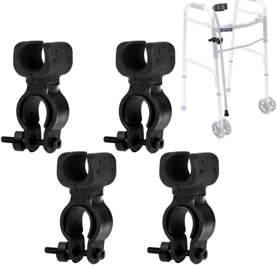 Foto: 4 stuks wandelstokhouder rolstoel accessoires scooter accessoires krukhouder veelzijdige krukhouder universele accessoires voor krukken rollator rolstoel fiets 8 3 4 5 3 3 cm zwart