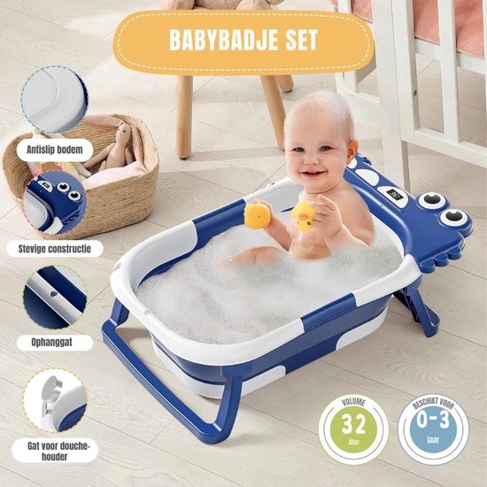 Thuys – Baby Badje Met Standaard – Inklapbaar Bad – Opvouwbaar – Draagbaar – Met Antislipvoetjes – 63 x 42 x 20cm – Blauw — afbeelding 3