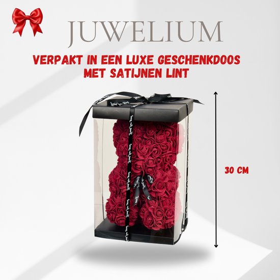 Coffret cadeau Bracelet Juwelium + Flowerbox et Ourson Rose | Bracelet de mariée de Luxe avec zircone | Cadeau Perfect pour femme, petite amie, mère, fille