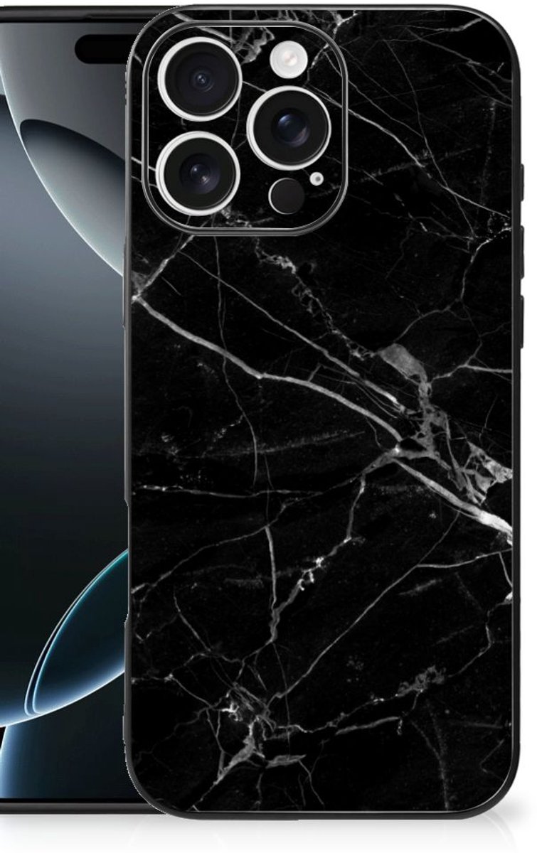 iPhone 16 Pro Max Marmeren Print Telefoonhoesje Marmer Zwart - Origineel Cadeau Vader