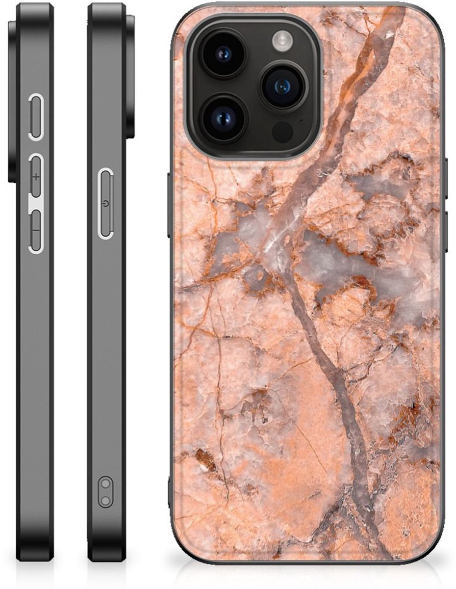 iPhone 15 Pro Max Marmeren Print Telefoonhoesje Marmer Oranje