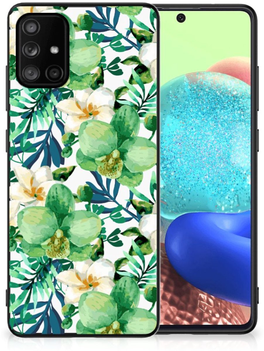 Samsung Galaxy A71 Bloemen Hoesje Orchidee Groen