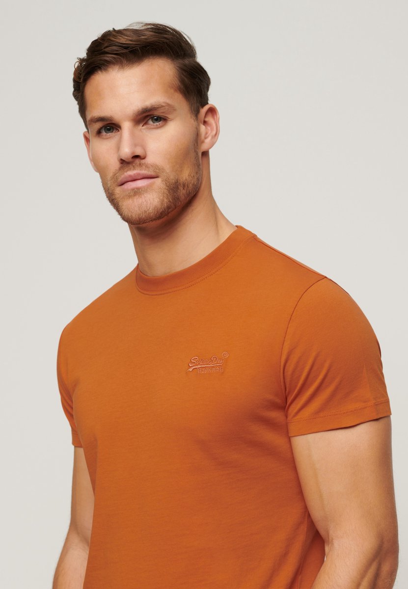 Logo Print Cotton T-Shirt with Round Neck and Short Sleeves Oranje