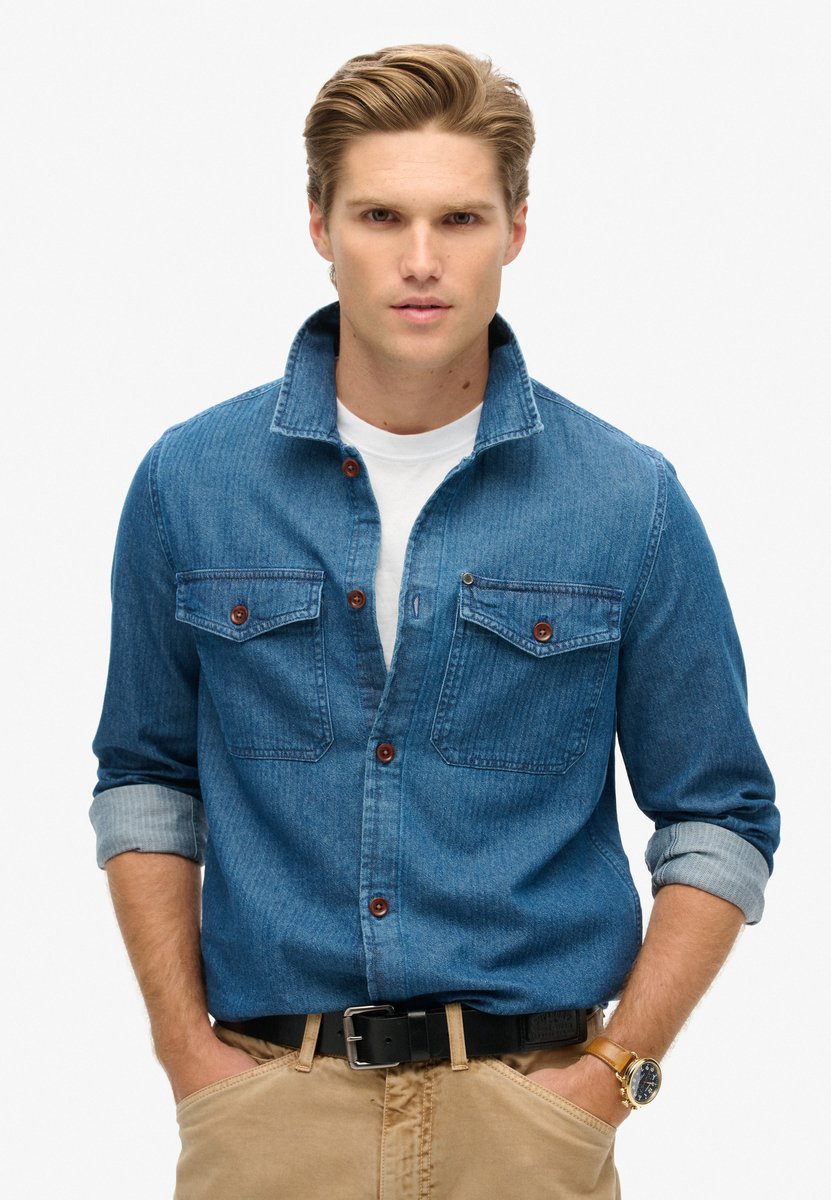 Superdry The Merchant Store overshirt Heren Lange mouwen shirts Indigo Herringbone