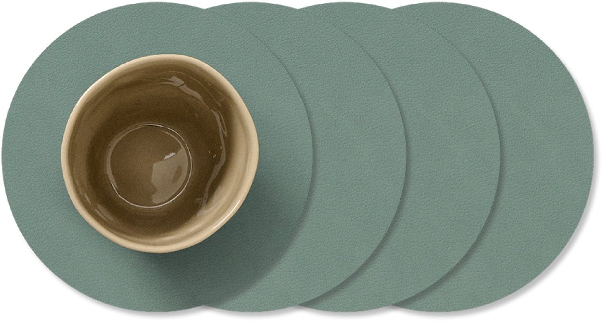 LIND DNA Onderzetters Nupo - Leer - Pastel Green - ø 10 cm - 4 Stuks