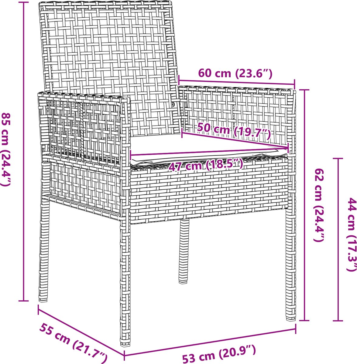 vidaXL - Tuinstoel - met - kussen - 2 - pcs - Bruin - 55 - x - 53 - x - 85 - cm - poly - rattan