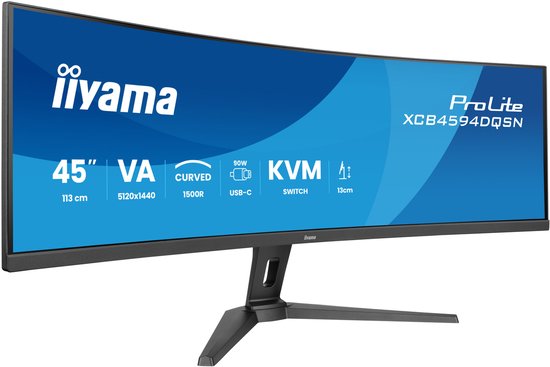 iiyama ProLite XCB4594DQSN-B1 - 45 inch - DQHD - VA - USB-Hub (3x) - Verstelbaar - USB-C Dock - KVM - Curved