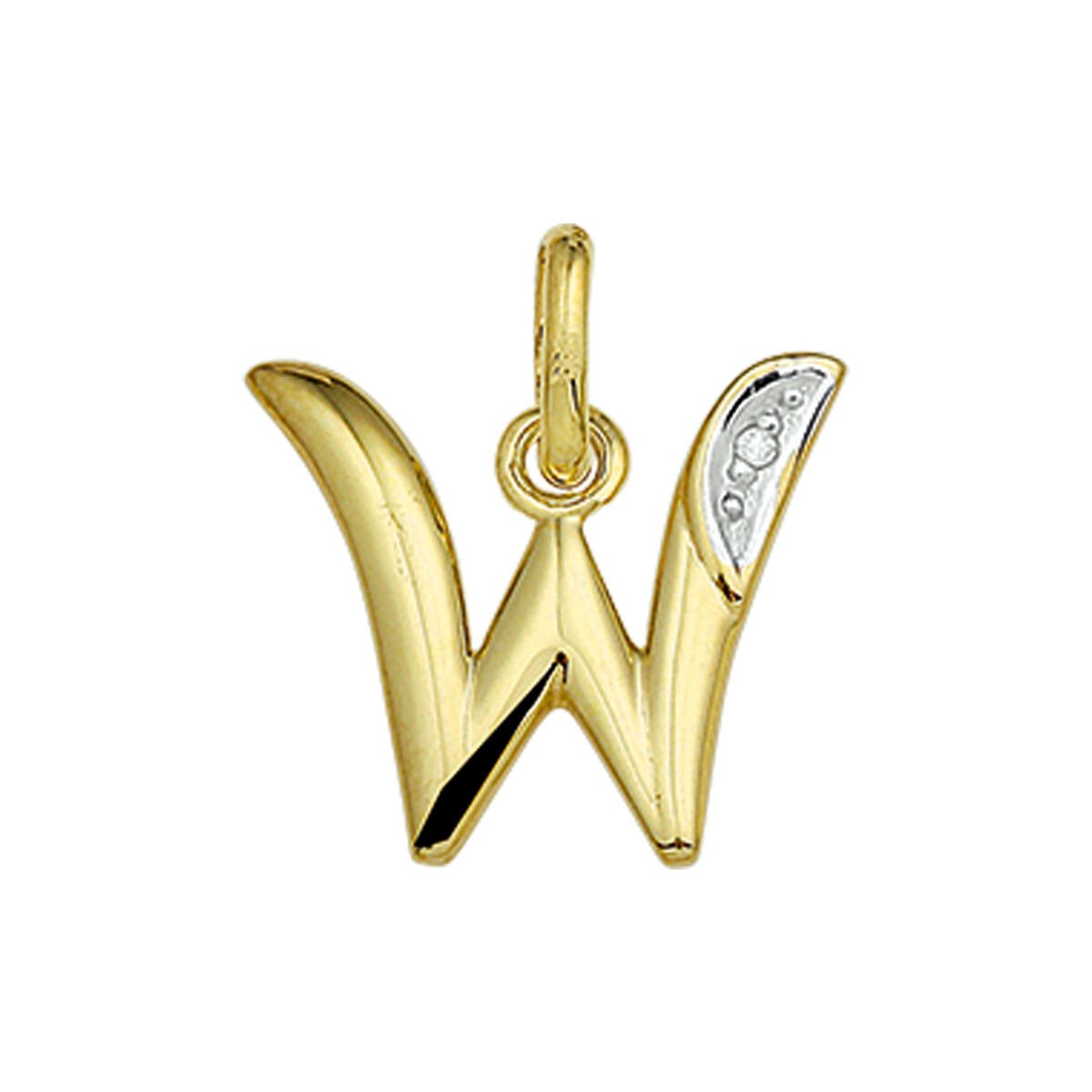 Goud Hanger Letter W Diamant 14 karaats