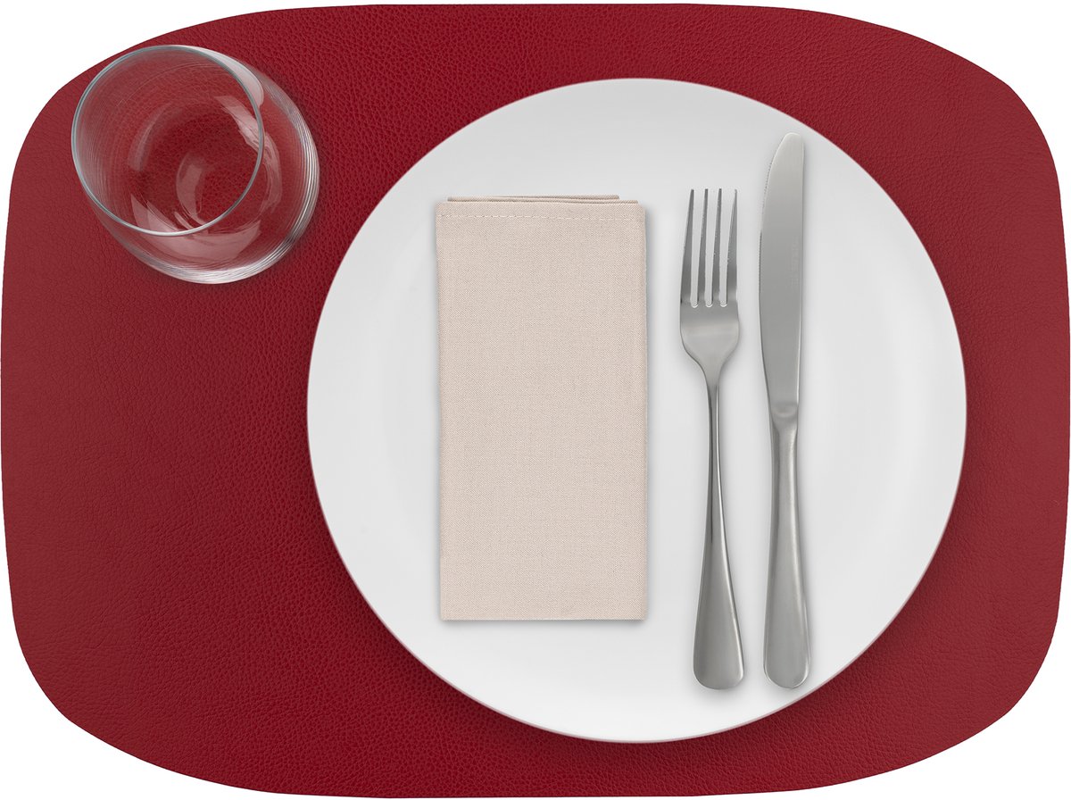 1x Skinnatur Placemat leder – Salsa – rood – 45x33cm - gerecycleerd leer – tafeldecoratie - onderlegger
