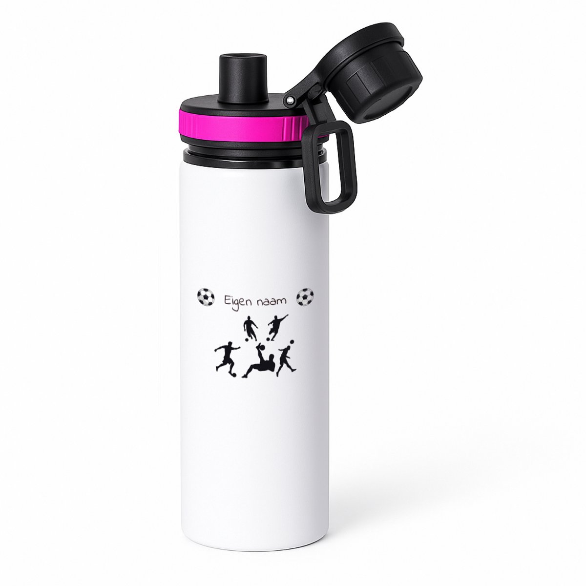 Hacebo® - Voetbal met eigen naam - waterfles met draaidop roze - Voetbal - liefhebber - Cadeau - Verjaardag - Geschenk - Gepersonaliseerd - Jongens en meisjes - water fles - 850ML