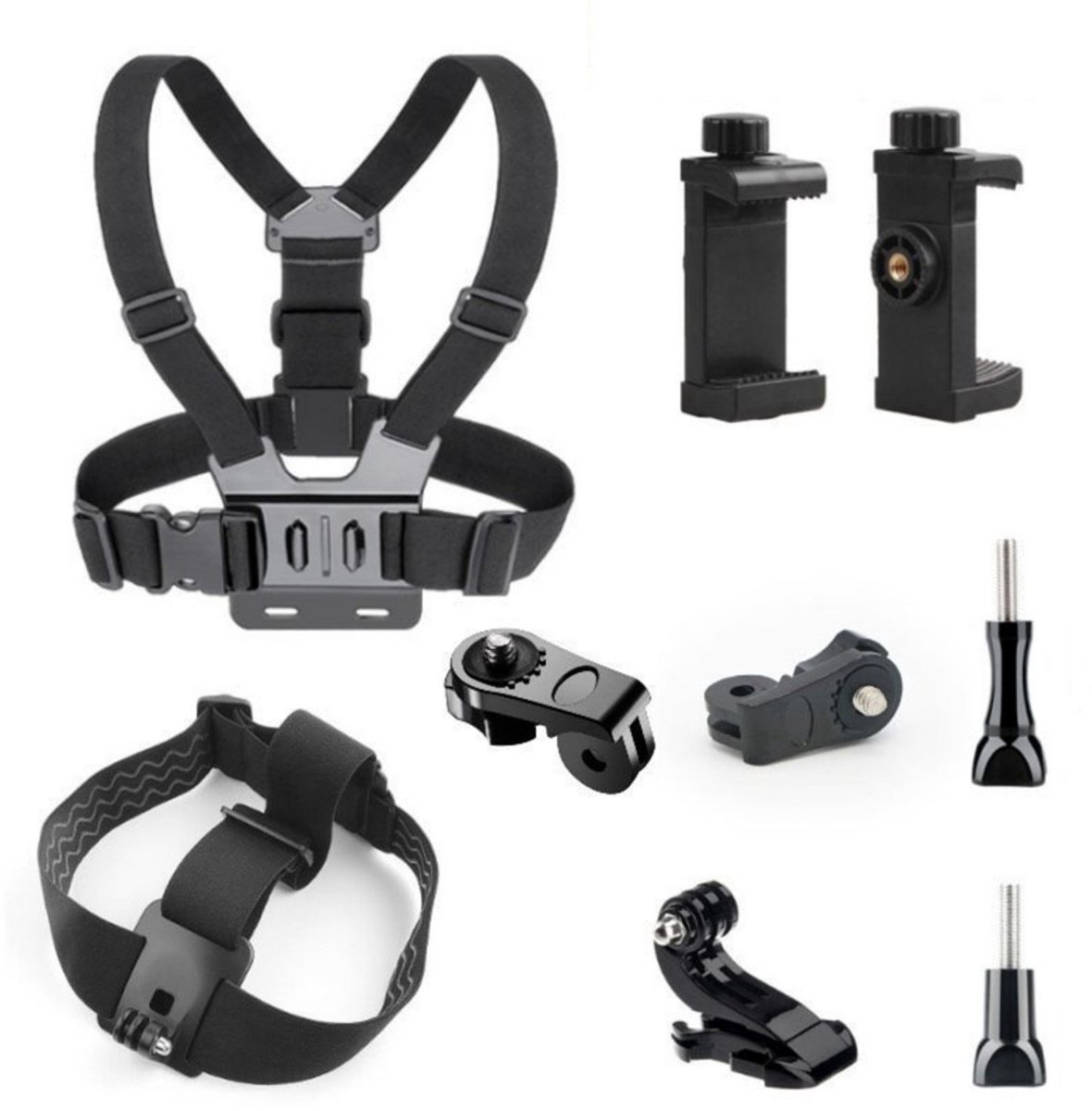 Action Camera Borstband - Set van 9 - Bevestiging - Borstbevestiging Smartphone Camera - Hoofdbevestiging Telefoon - Stabiliserende Borstband - Universele Borstband - Borstbevestiging voor Verschillende Action Camera's en Smartphones - Zwart
