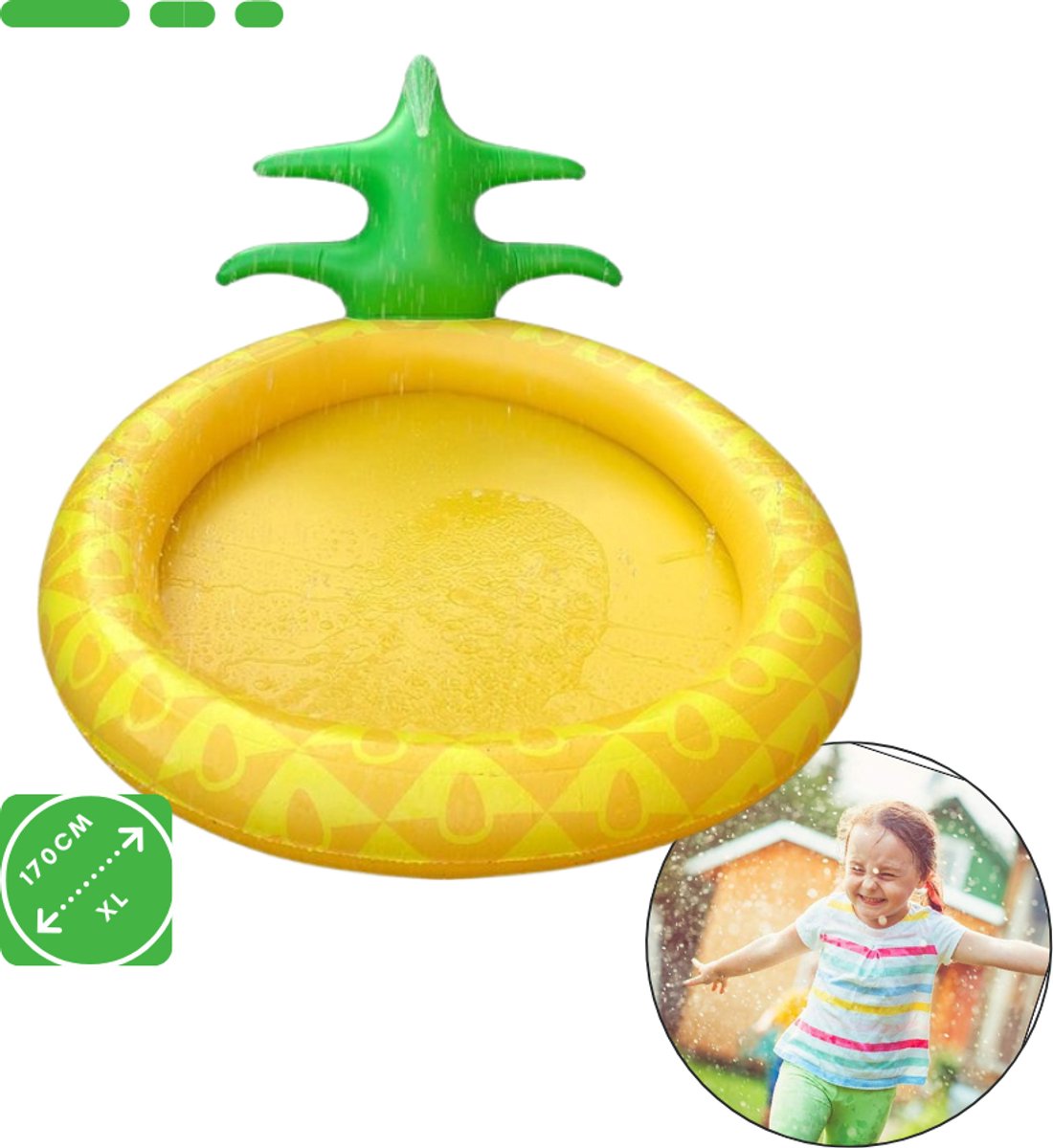 Watermat Ananas XL - Speelmat - 170 CM - Waterspeelgoed - Fontein - Watersproeier