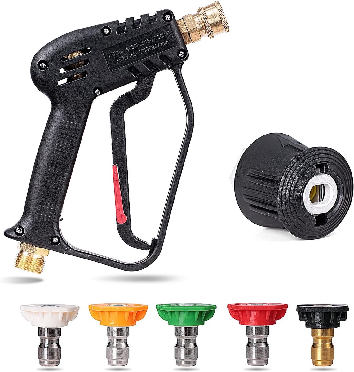 Handvat hogedrukreiniger 5 mondstukken set watersproeier autoreiniging - M22 14 mm fitting - 1/4-inch Kärcher snelkoppeling - krachtige tuit - 4350 PSI