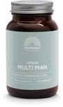 Bruine glazen pot met MATTISSON HEALTHSTYLE VEGAN MULTI MAN, met lichtgroen label en 60 capsules.