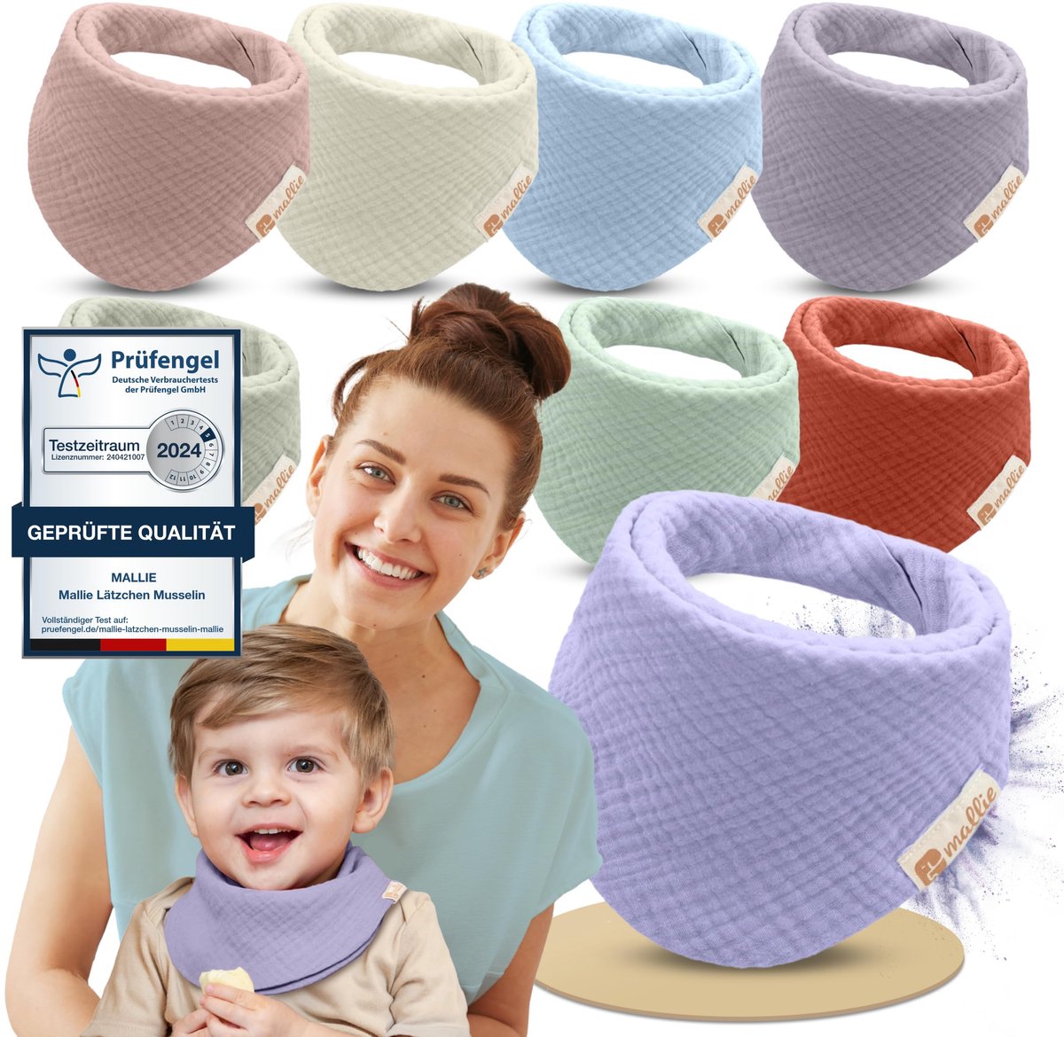 Mousseline Baby Slabbetjes Set van 8 - Multifunctioneel - Te Gebruiken als Kwijlslabbetjes, Bandana's en Sjaals
