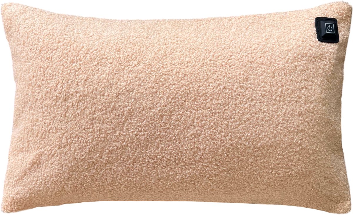 Warmpi® Draadloos Warmtekussen 30x50cm – Incl. 10.000mAh Powerbank – Infrarood Elektrisch Kussen met 3 Warmtestanden – Teddy Beige – USB & Netstroom – 3m Kabel