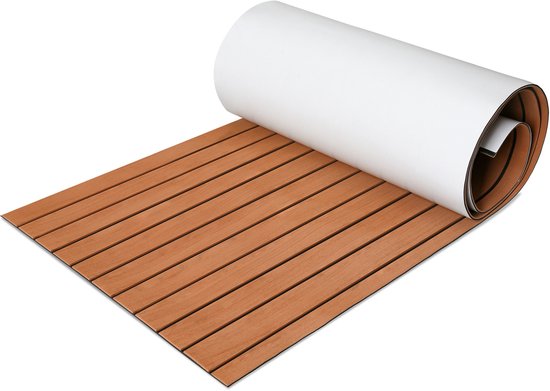 Tapis de pont autocollant en teck EVA pour bateau - Revêtement de sol antidérapant pour yacht, balcon ou jardin - Revêtement de pont en mousse EVA - Imperméable et lavable - 240 x 60 cm - Marron