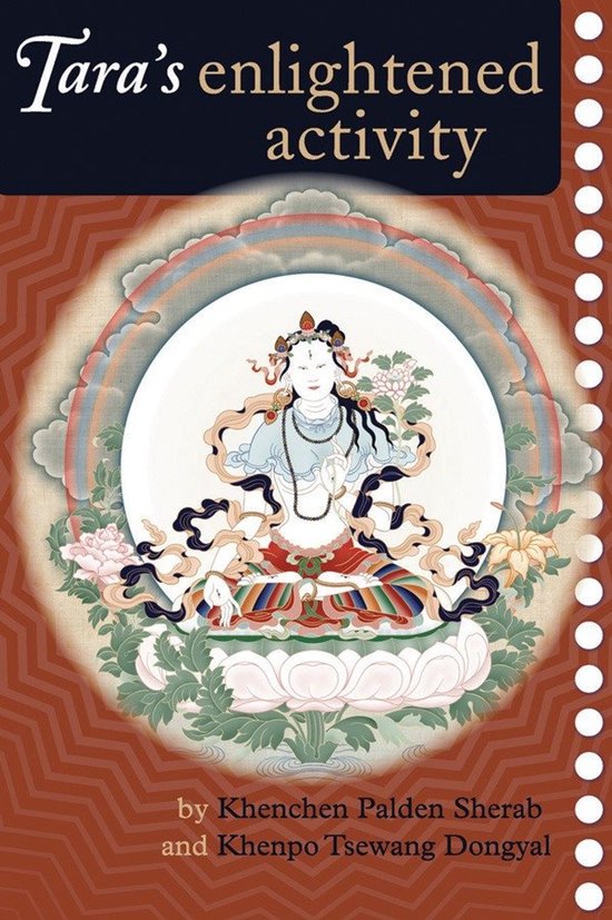 Boek 'Tara's enlightened activity' met een Tibetaanse godheid op een lotus.