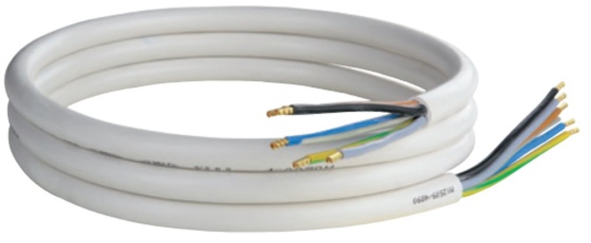 SCHÜTTE Fornuis Aansluitkabel - 5 m - Draadeindhulzen Aan Beide Zijden - 5 x 2,5 mm - 100/80 mm AEH / AEH - Wit