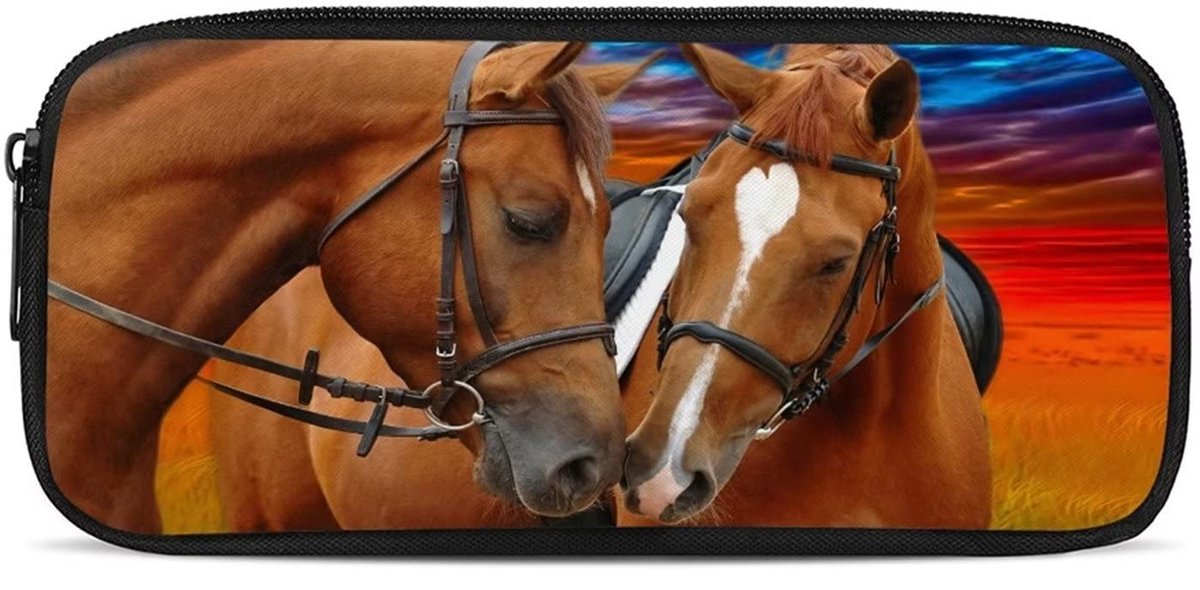 Ruim Etui met Muntvakje - Voor School, Kantoor & Studie - Bruin Paard