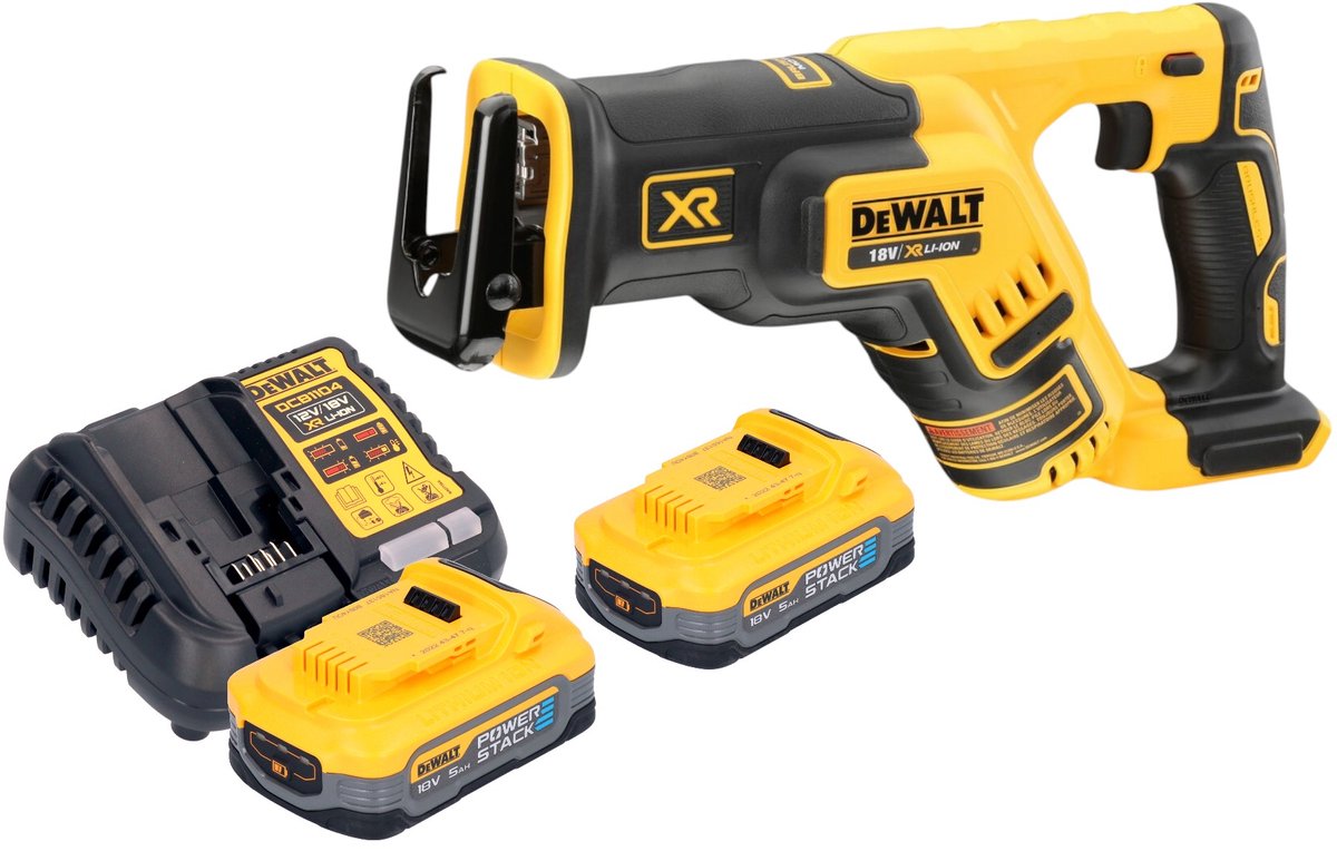 DeWalt DCS 367 H2 accu reciprozaag 18 V borstelloos + 2x Powerstack accu 5.0 Ah + lader