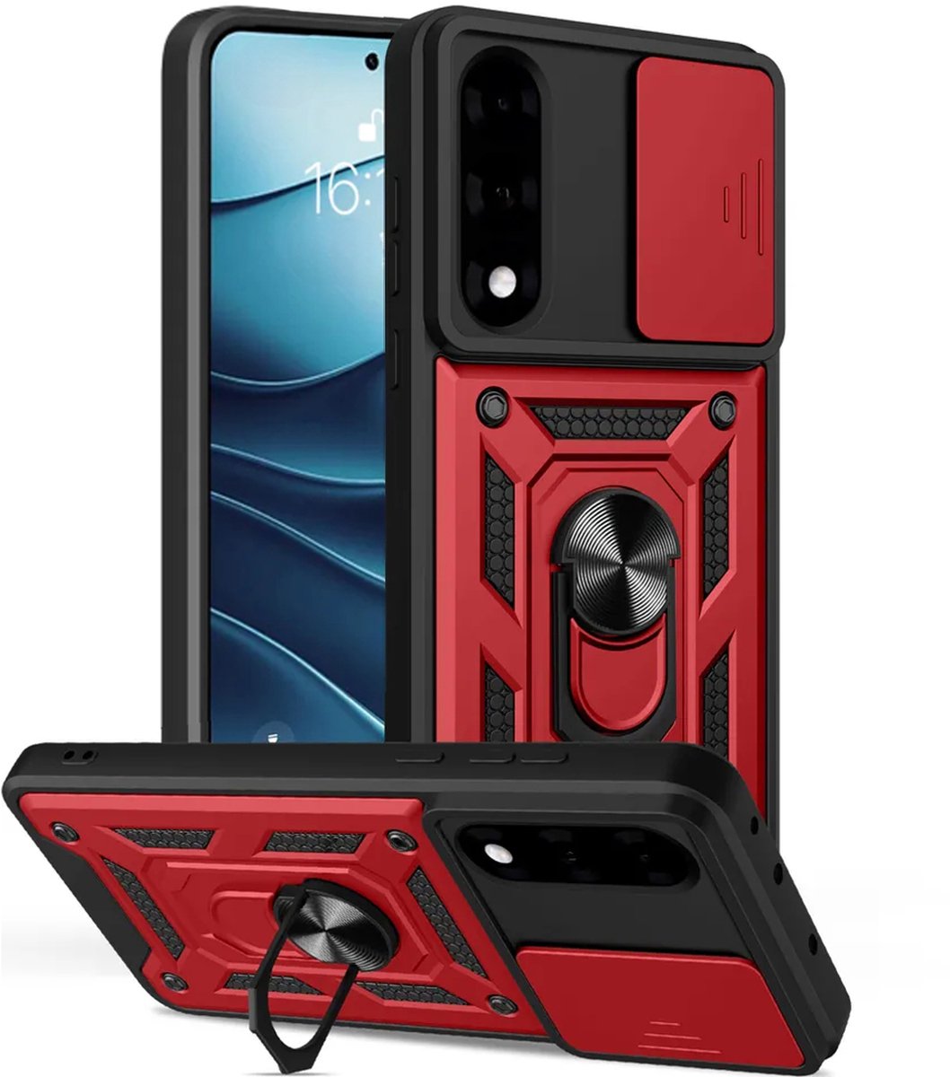 MobyDefend Hoesje - Geschikt voor OnePlus Nord 5 - Pantsercase Met Draaibare Ring - Rood