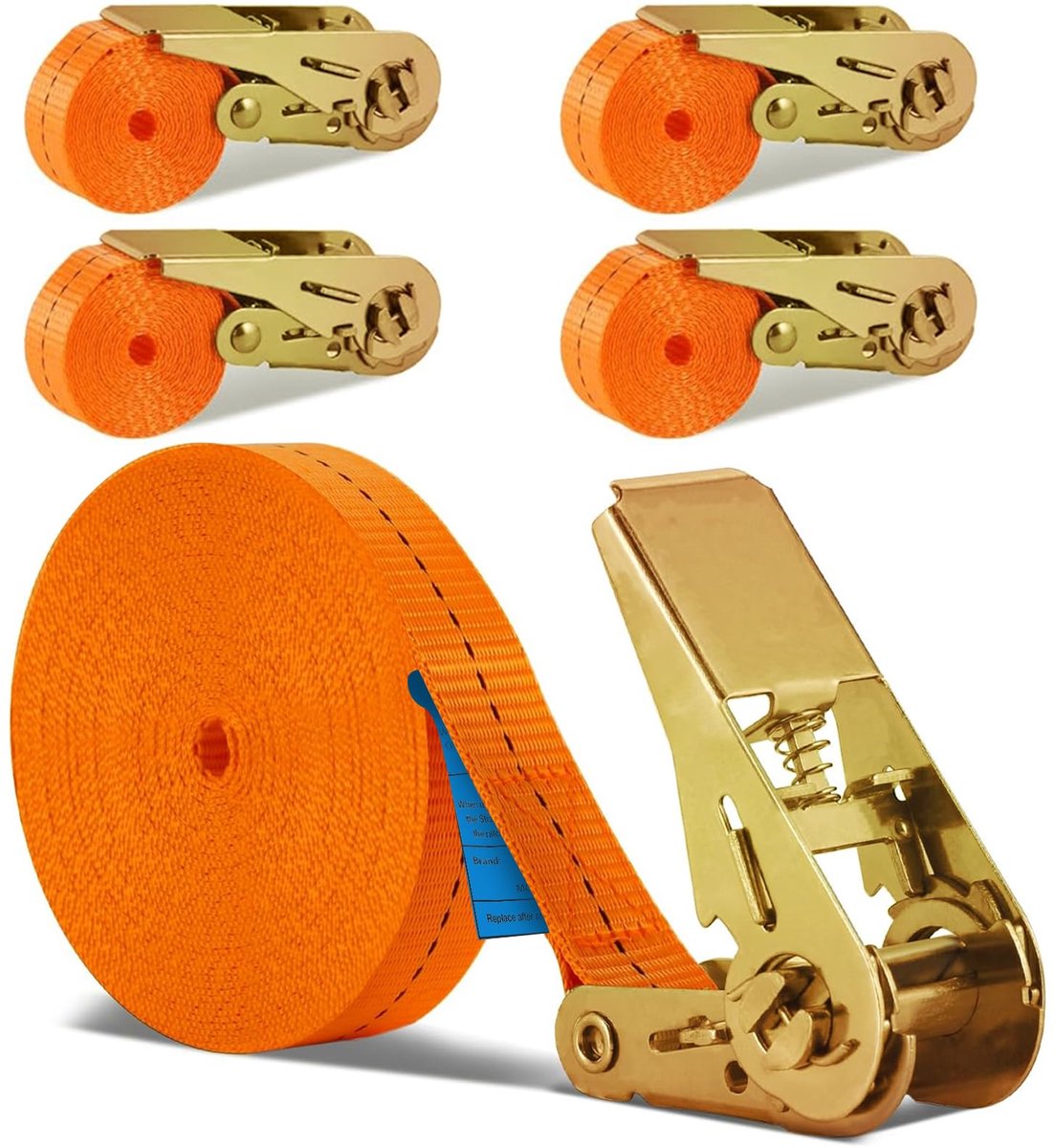 Spanbandenset met Ratel – 4 Ratelriemen van 6 Meter – 800 kg Treksterkte – Metalen Gespen – Voor Transport, Fiets, Kajak, Meubel & Verhuisgebruik – Oranje