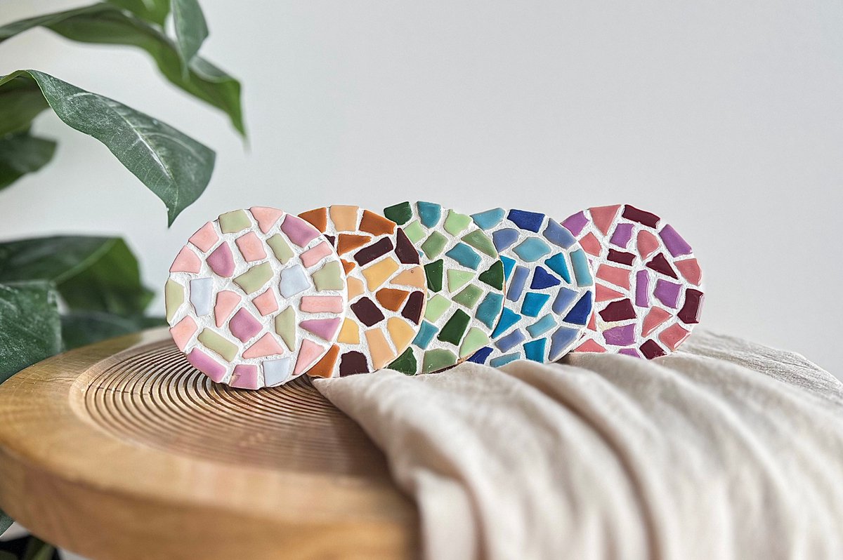 DIY Mozaïek Onderzetters met houder Groen - Hobbypakket - Knutselpakket voor volwassenen - doe het zelf pakket - Little Creations