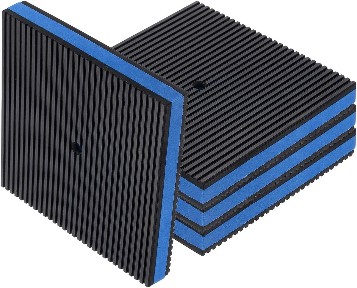 4 stuks anti-vibratiepads voor wasmachine - trillingsdempingspads - geluidsisolerende geribbelde rubberen matten EVA-centrum voorgeboord gat, zwart/blauw