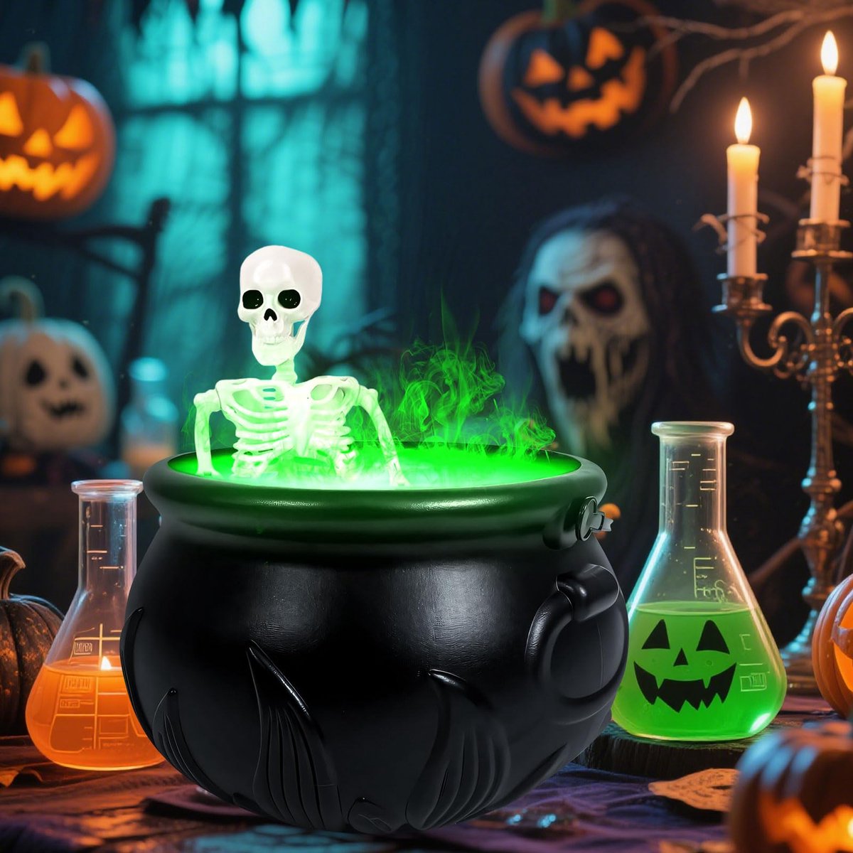 Ibenzoa® Halloween Ketel met Mistmachine en Verlichting voor Griezelige Feestdecoratie