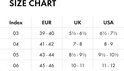 Maattabel voor FALKE sokken met Index, EUR, UK en USA maten.