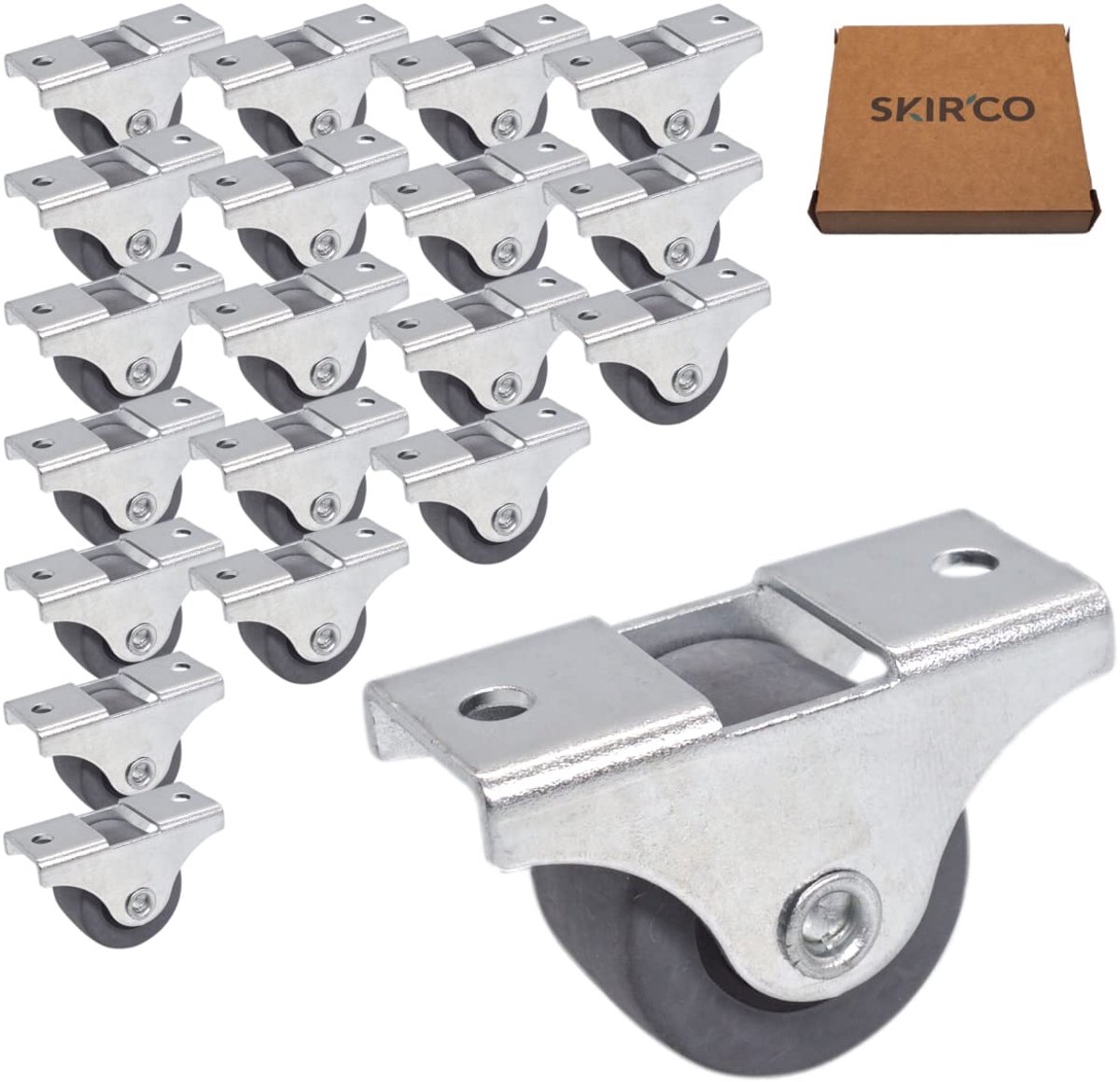 SKIR'CO (20 stuks) kleine 25 mm meubelwielen, rubberen wielen, bokwielen, niet-zwenkbaar, éénrichting (20)